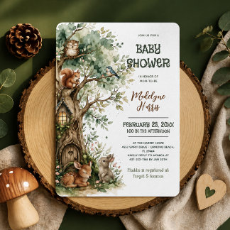 Waldtiere Aquarell Neutrale Babyparty Einladung
