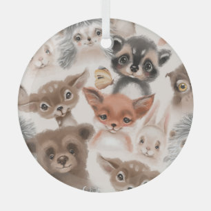 Waldtiere: Aquarellfarbenes, nahtloses Muster Ornament Aus Glas