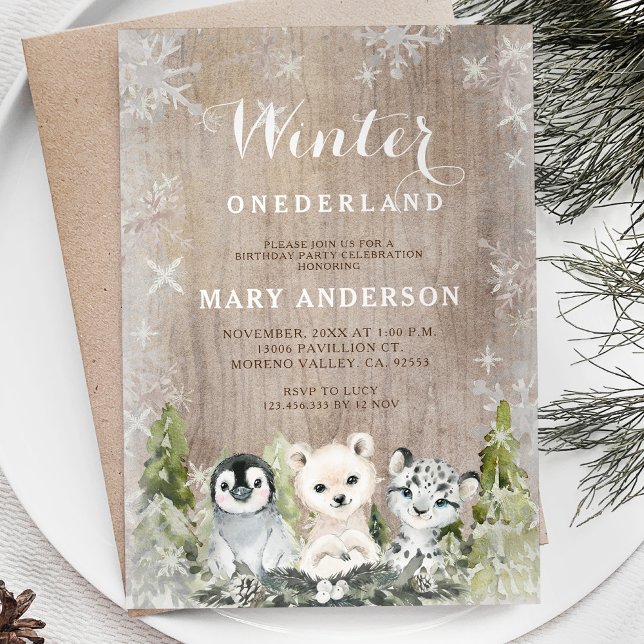 Waldtiere Artic Animals Winter Onederland Geburtst Einladung (Von Creator hochgeladen)