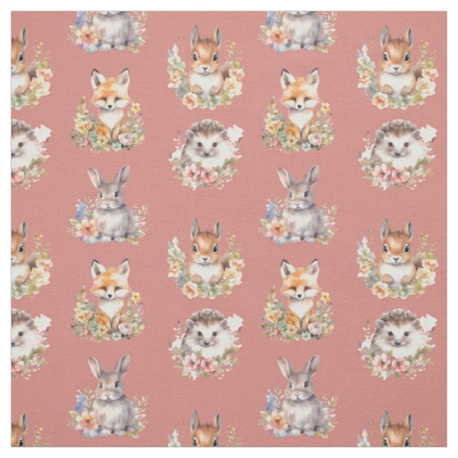 Waldtiere auf Seashell Pink Stoff (Muster)