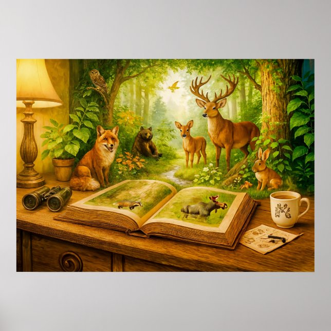 Waldtiere aus dem offenen Buch Poster (Vorne)