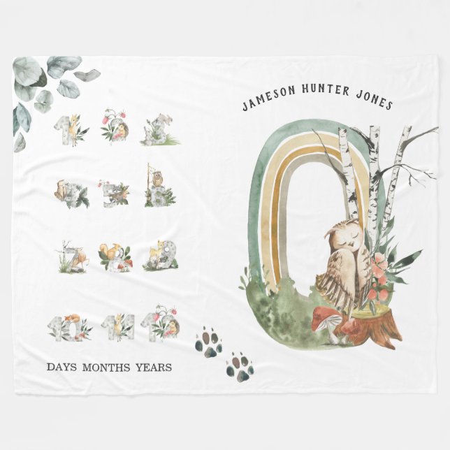 Waldtiere | Baby Milestone Blanket Fleecedecke (Vorderseite (Horizontal))