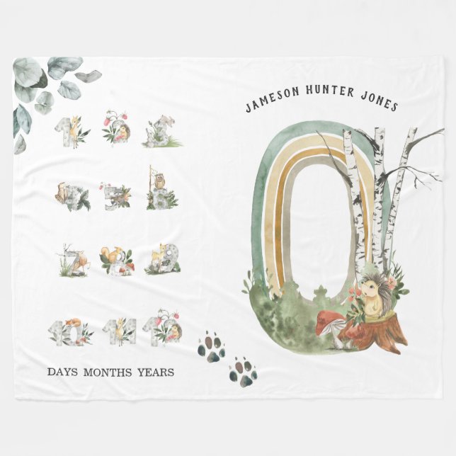 Waldtiere | Baby Milestone Blanket Fleecedecke (Vorderseite (Horizontal))