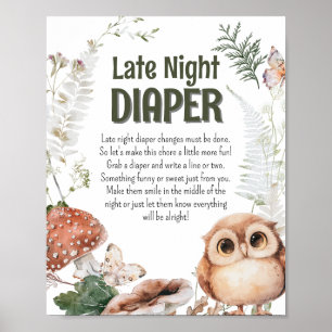 Waldtiere-Baby-Party 'Späte Windel' Poster