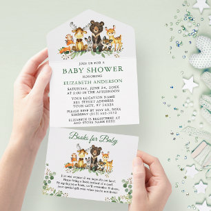 Waldtiere-Baby-Party und Bücher fürs Baby All In One Einladung