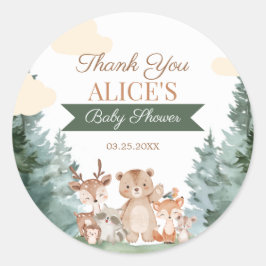 Waldtiere Baby Shower Dankeschön Geschenk Runder Aufkleber