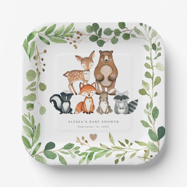 Waldtiere Baby Shower Papierplatten Pappteller (Vorderseite)