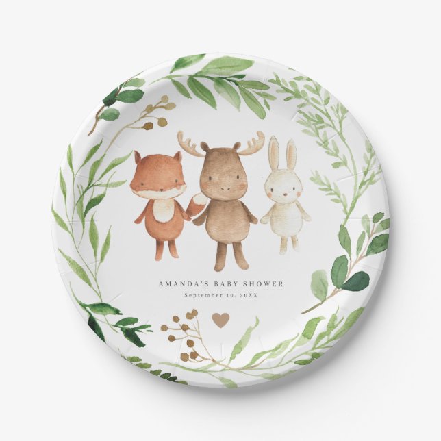 Waldtiere Baby Shower Papierplatten Pappteller (Vorderseite)