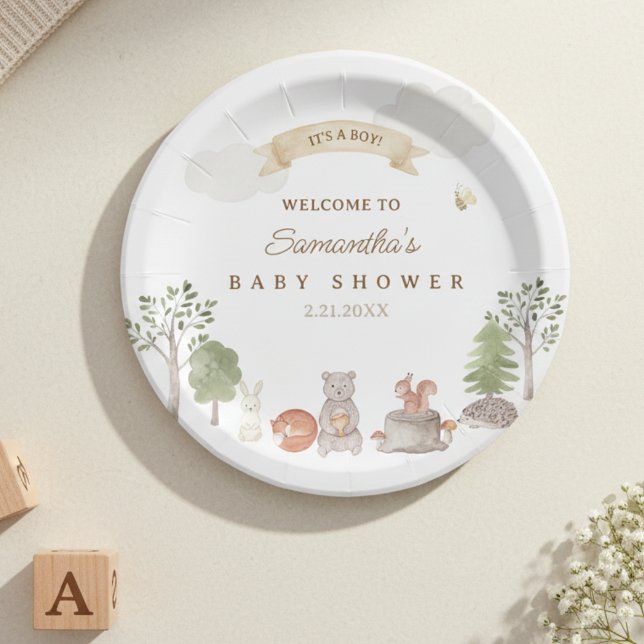 Waldtiere Baby Shower Pappteller (Woodland Animals Baby Shower Paperplate)