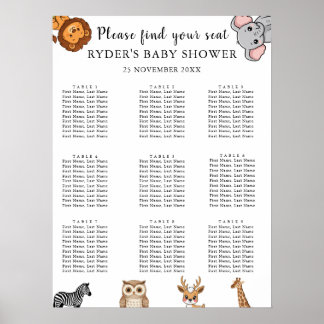 Waldtiere Baby Shower Sitzordnung Poster