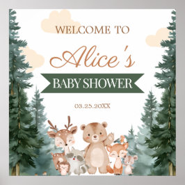 Waldtiere-Baby-Shower-Willkommensposter Poster