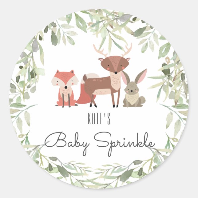 Waldtiere Baby Sprinkle Runder Aufkleber (Vorderseite)