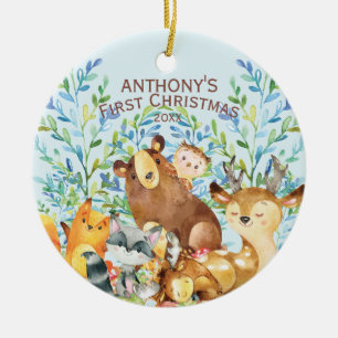 Waldtiere Baby's erstes Weihnachtsbaumanhänger Keramik Ornament