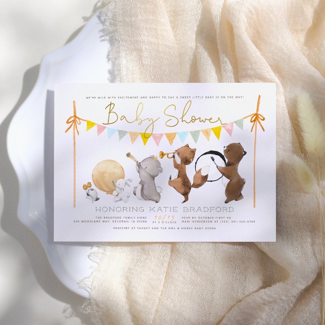 Waldtiere Band Parade Niedliche Babydusche Einladung (Von Creator hochgeladen)