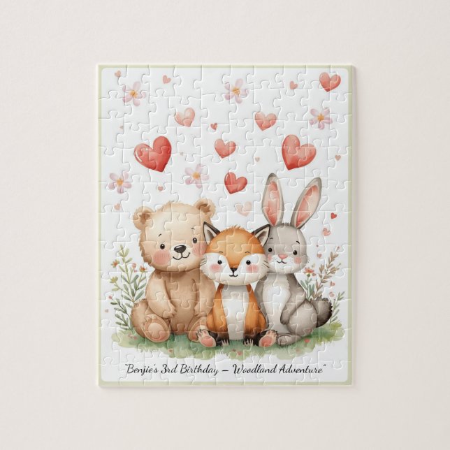 Waldtiere Bär Fuchs Hase Florales Herz (Vertikal)