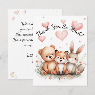Waldtiere Bär Fuchs Hase Kinder Pastell Rosa Mitteilungskarte