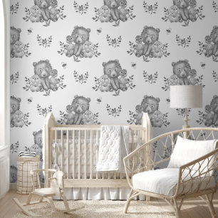 Waldtiere Bear Duck Bunny Neutral Baby Gray Tapete