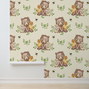 Waldtiere Bear Duck Bunny Neutral Baby Tapete