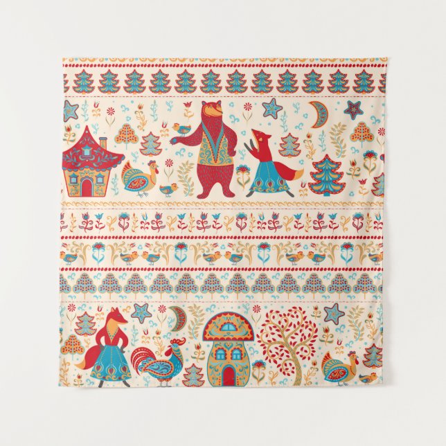 Waldtiere: Beige Hintergrund Wandteppich (Vorderseite)