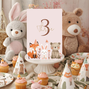 Waldtiere Birthday Pink Rustikal Tischnummer