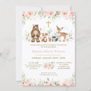 Waldtiere Blush Bloral Taufe Christening Einladung