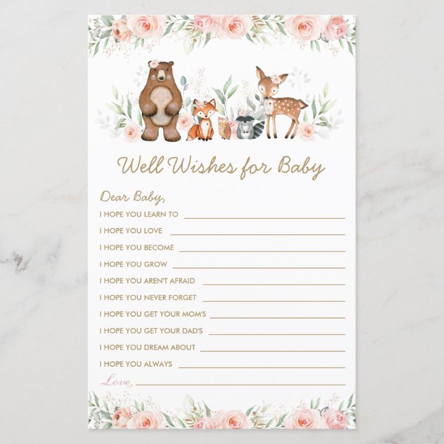 Waldtiere Blush Floral Well Wish for Baby (Vorderseite)