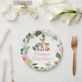 Waldtiere & Blush Pink Blume Kinderdusche Pappteller