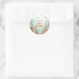 Waldtiere Botanische Babydusche Runder Aufkleber