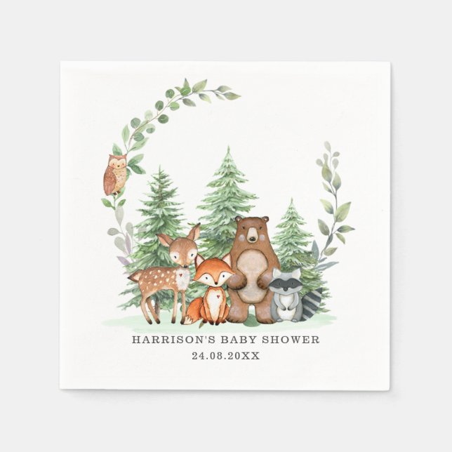Waldtiere Botanische Grünpflanzen Kinderdusche Serviette (Vorderseite)
