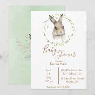 Waldtiere Bunny Rabbit Script Watercolor Baby Einladung