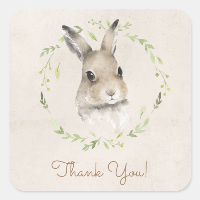 Waldtiere Bunny Rabbit Wasserfarbe Vielen Dank Quadratischer Aufkleber (Vorderseite)