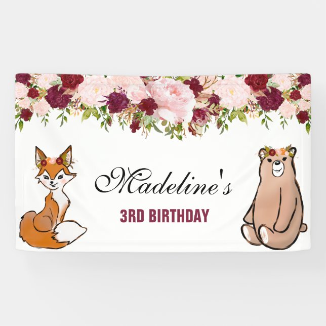 Waldtiere Burgund & Pink Floral Banner (Horizontal)