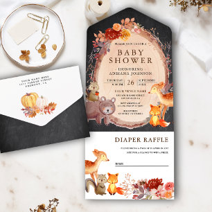 Waldtiere Chalkboard Babydusche All In One Einladung