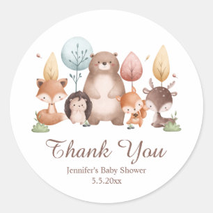 Waldtiere Danke Baby Shower süß Runder Aufkleber