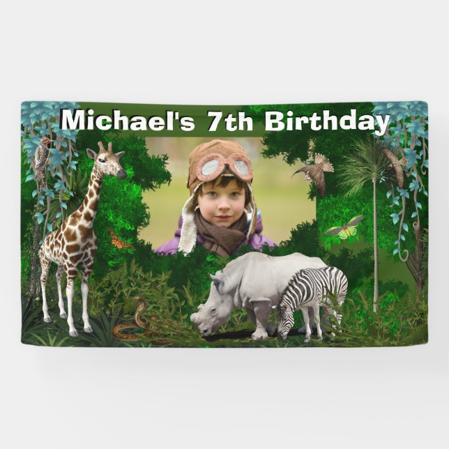 Waldtiere der afrikanischen Safari Foto Geburtstag Banner (Horizontal)