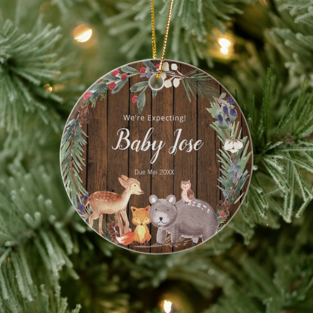 Waldtiere, die wir von den Eltern erwarten Keramik Ornament (Baum)