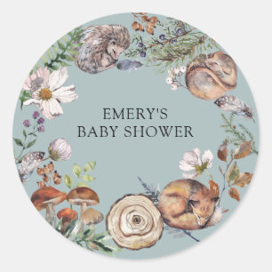 Waldtiere Dusty Blue Babyparty Runder Aufkleber