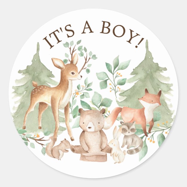 Waldtiere Es ist ein Boy-Feve-Sticker Runder Aufkleber (Vorderseite)