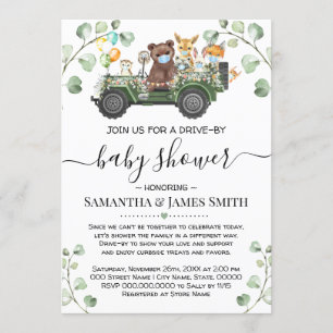 Waldtiere fahren durch Kinderdusche Einladung