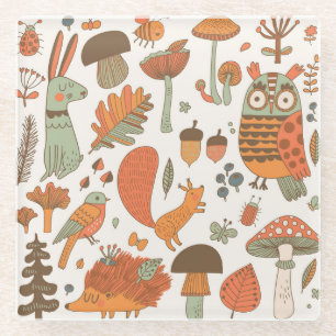Waldtiere: farbenfroher Hintergrund des Herbstes. Glasuntersetzer