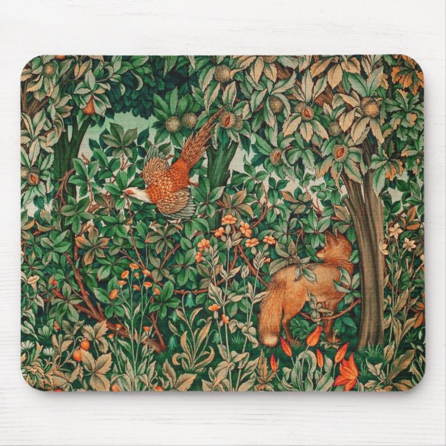 WALDTIERE Fasan, Rotfuchs, grüne Blüte Mousepad (Vorne)