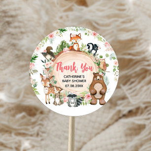 Waldtiere Florale Holzscheibe Baby Shower Runder Aufkleber