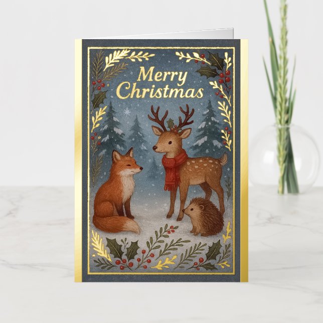 Waldtiere Fohlen Weihnachtsgrüße Karte (Vorderseite)