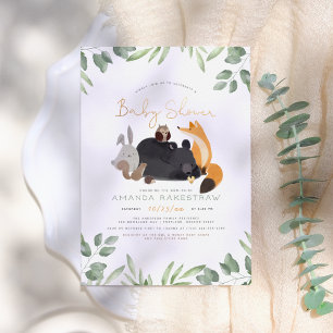 Waldtiere Forstgrün Gold Babyparty Einladung