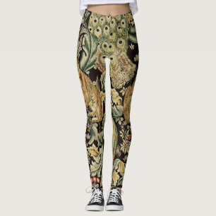 WALDTIERE, FOX, PEACOCK, HARE IN GRÜNEN BLUMEN LEGGINGS