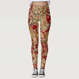 WALDTIERE, FOX, PEACOCK, HARE IN ROTEN BLUMEN LEGGINGS