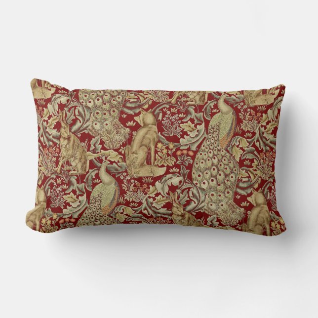 WALDTIERE, FOX, PEACOCK, HARE IN ROTEN BLUMEN LENDENKISSEN (Vorderseite)