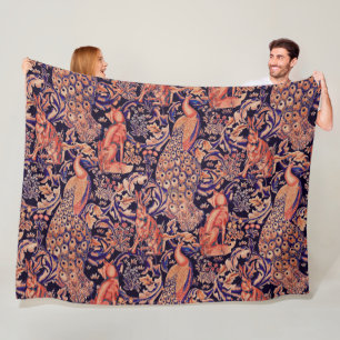WALDTIERE, FOX, PEACOCK, HARTPINK BLUE FLORAL FLEECEDECKE