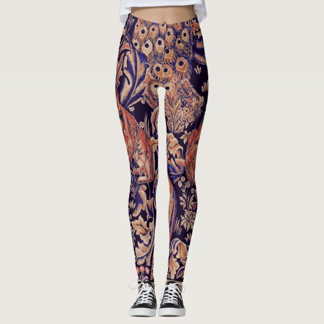WALDTIERE, FOX, PEACOCK, HARTPINK BLUE FLORAL LEGGINGS (Vorderseite)