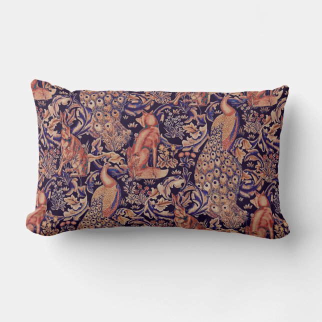 WALDTIERE, FOX, PEACOCK, HARTPINK BLUE FLORAL LENDENKISSEN (Vorderseite)
